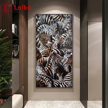Deimantų siuvinėjimas Abstraktus gyvūnų menas, zebras Visas kvadratas apvalus Deimantinė mozaika Kalnų krištolas Meno tapyba Kryžiaus dygsnio sienų dekoras