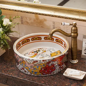 Retro Wash Basin Personality Art Basin Antikvarinė vonios spintelė Keramikos baseino stalo baseinas Pagrindinis Liaudies viešbučio praustuvas