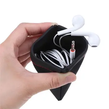 Ausinių dėklas Automatinis kabelio uždarymas PU odinių ausinių laikymo krepšys Ausinių dėklas USB kabelio organizatoriaus ausinių maišelis
