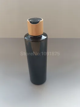 10vnt 100ml juodas plastikinis losjono buteliukas su bambuko disko dangteliu, eterinių aliejų kosmetikos pakuotė šampūno buteliukas