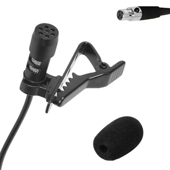Black Lavalier Lapel Clip Microphone Mic 4-PIN Mini XLR TA4F Belaidėms sistemoms su metaliniu spaustuku ir priekiniu stiklu