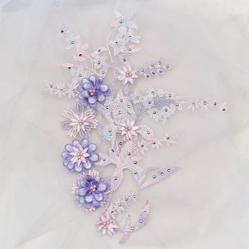 1vnt 33*24cm gėlėmis siuvinėta nėrinių aplikacija vestuvinių suknelių pamergėms Didelės gėlių siuvinėjimo pleistro nėrinių aplikacijos