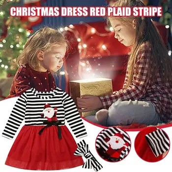 Mažyliai mergaitės ilgomis rankovėmis dryžuota medvilninė suknelė Princesės vakarėlis Kalėdinė apranga Festivalio suknelė 0-5 metų mergaitėms