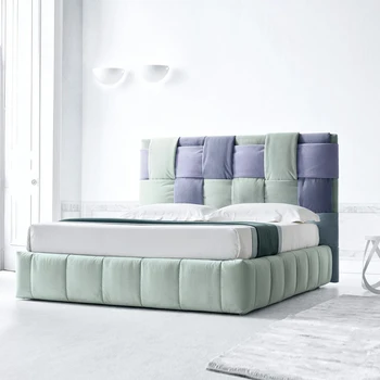 Medžiaginė lova paprasta moderni pagrindinė miegamojo medžio masyvo audinio lova 1,8m vestuvinė lova maža dvigulė lova