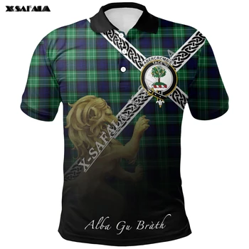 Abercrombie Scotland Tartan Crest Celtic 3D Print Slim High Class Polo Shirt Vyriška apykaklė Trumpomis rankovėmis StreetWear Casual Top