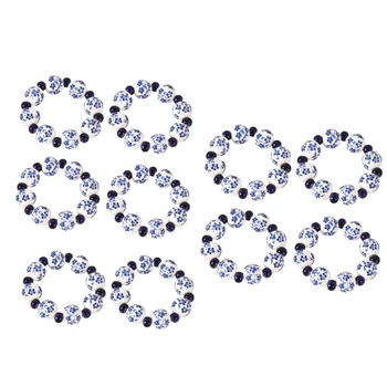Servetėlių žiedo servetėlių sagtis Etninio stiliaus rankomis dažyti mėlynai balti karoliukai Servetėlių žiedas Namų stalo dekoravimas