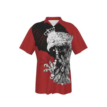 Vyriški Havajų raudoni marškiniai Cool Eagle Print Beach trumpomis rankovėmis Summer Casual Button Up Patchwork Tops 3D marškinėliai