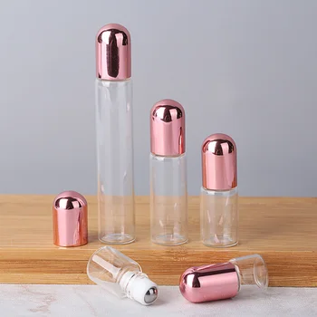 3vnt 5ml&10ml Empty clear Glass Roll on Bottle with Roller Metal Ball ir rose golden cap for Essential Oil bottle