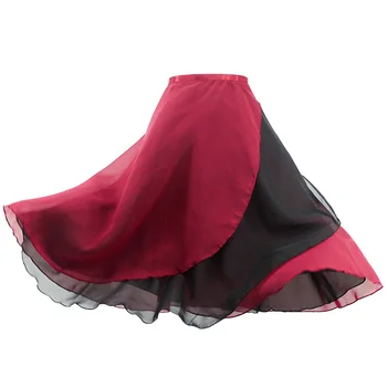 Long Wrap Baleto sijonas Moterų lyriška šifono baleto suknelė 2 sluoksnių sijonai Ponios merginos Dviejų sluoksnių dvigubos spalvos šokio apvyniojimo sijonas
