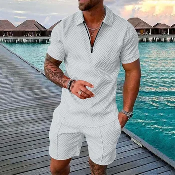 2024 Casual Man Sets Streetwear 3D spausdinimas Polo marškinėliai trumpomis rankovėmis + šortai Vyriškas vasaros sportinis kostiumas Sportinė apranga Vyriški drabužiai