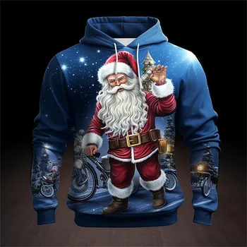 Juokingas 3D Kalėdų Senelis Kalėdų senelis Spausdinimas Džemperiai Tėvas Kalėdiniai grafiniai megztiniai Vaikų mada Mieli džemperiai Žieminiai drabužiai su gobtuvu
