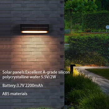 Paprasta LED saulės sieninė lempa ABS plastikinė lauko žvakidė priekinė išorinė sieninė sodo šviesa 5.5V ličio baterijų žibintai juodas apvalkalas