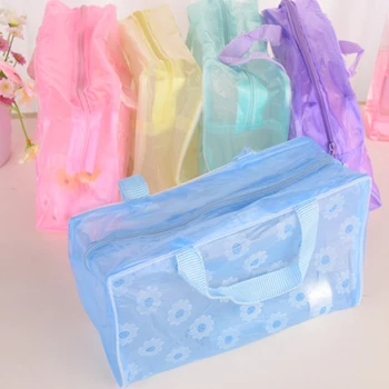 Makiažo maišelių suspaudimo kelioniniai vonios krepšiai 5 spalvų vandeniui atsparus PVC kosmetikos krepšys Moterys Skaidrus organizatorius Mielas