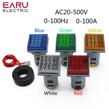kvadratinis LED skaitmeninis voltmetras Ampermetras Hercų matuoklis AC20-500V signaliniai žibintai Įtampos srovės dažnio kombinuotas matuoklis indikatorius