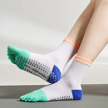 Penkios toed jogos kojinės Moterys Kontrastinės spalvos Medvilnės silikonas neslystantis Vidutinio įgulos sukibimas Pilateso kojinės