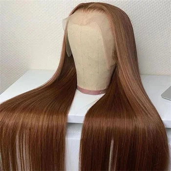 13x4 Tiesūs šokoladiniai rudi nėriniai priekyje Žmogaus plaukų perukai moterims Iš anksto nupešti medaus rudi 13x6 HD skaidrūs nėrinių priekiniai perukai