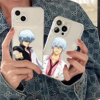 Anime G-Gin Gintoki Sakata Tama telefono dėklas, skirtas iPhone 11 12 Mini 13 14 15 Pro XS Max X 8 Plus SE XR skaidrus apvalkalas