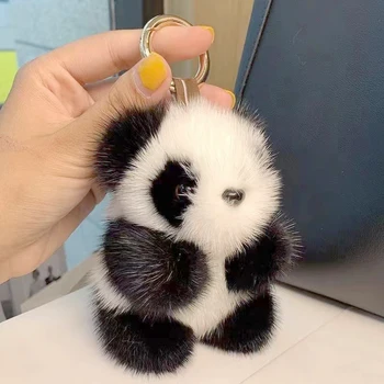 Small Panda Plush Lėlių raktų pakabukai moterims Mergaitės Miela audinės imitacija Kailis Panda raktų pakabukai Žiedai Raktų pakabuko laikiklis Žavesio krepšys Dovanos