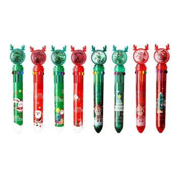 4Pcs Kalėdinis tušinukas 10 spalvų-1 daugiaspalvis rašiklis studentų apdovanojimui 40JB