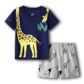 Žirafos drabužių kostiumas berniukui 6 9 12 18 24 mėnesių vasaros kūdikių marškinėliai Šortai Kelnės 2 dalių komplektai Apranga Medvilnės viršūnės Kombinezonai