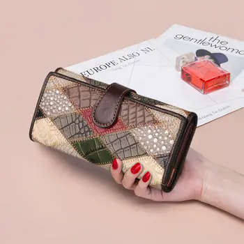 2023 Nauja moteriška piniginė Retro Moteriškos odinės piniginės Ilgo viršelio piniginės Kortelių laikiklis Telefono krepšys Reljefinės gėlių ponios piniginės