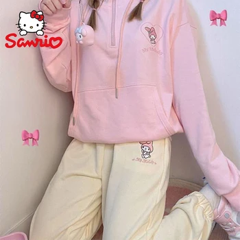 Anime Sanrio Cinnamoroll My Melody Moteriškos kelnės Kawaii Ins Rudens žiemos aksomas Mielas animacinis filmas Siuvinėtos laisvos laisvalaikio kelnės