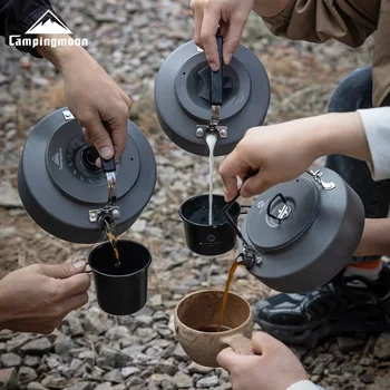 CAMPINGMOON aliuminio lydinio kavos puodelis 0.8L 1L 1.5L didelės talpos nešiojamas kempingo arbatos puodas lauko vandens virdulys