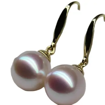 elegantiška pora 10--11mm Pietų jūros apvalaus balto perlo kablio auskaras 925silver
