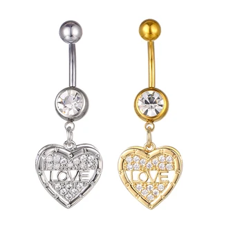 Fashion Heart Shape Navel Ring Ornament for Women Girls Zircon Dangle Belly Button Rings Body Piercing Jewelry