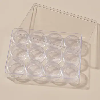 12 stiklainių plastikinių indų dėžutė papuošalų karoliukams apvali skaidri radimo organizatorius