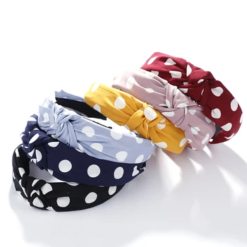 AMORCOME British Style Cross Knotted Wide Hairband for Women Dots Print Fabric Headband Headwear Girls Teen Hair Hoop Accessories