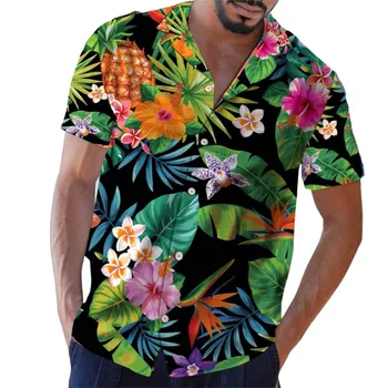 Vyriški marškiniai Havajų marškiniai Pavasario vasaros viršus Spausdinti Palaidinė Apversta apykaklė Viršus Laisvalaikis Laisvos trumpos rankovės Stilingos sagos camisas