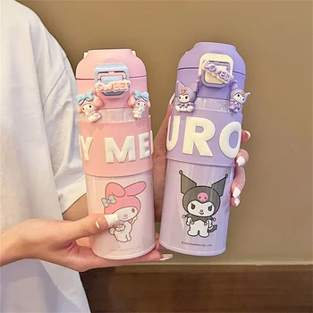 Sanrio Mano melodija Kuromi Cinnamoroll Pochacco Anime Thermos Cup Ins Didelės talpos 316 nerūdijančio plieno nešiojamas tiesus gėrimas puodelis
