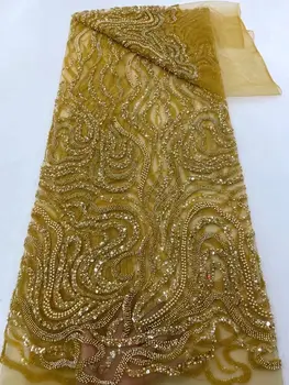 Afrikos prancūziškas nėrinių audinys su blizgučiais ir karoliukais SYJ-13061811 Aukštos kokybės afrikietiški tiulio nėriniai vestuvių vakarėlio suknelėms siūti