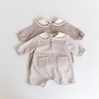 Autumn New Baby Long Sleeve Romper Boy Girl Newborn Solid Versatile Jumpbinezonas Cotton Navy Collar Infant Casual Clothes 0-24M