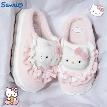 Hello Kitty Slipper For Women Girls Cartoon Sanrio Melody Winter Warm Slipper Platform Anti-slip House Slipper Kuromi Shoes Gift