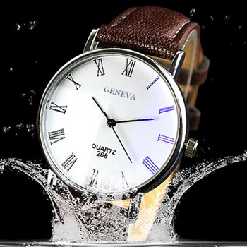 Fashion Classic Roman Watch Geneva Vyriški laikrodžiai Casual Leather Band Quartz rankiniai laikrodžiai Vyriški relogio masculino reloj hombre