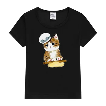 Baby Boy Chef Hat Cat Marškinėliai Balti juodi vasariniai medvilniniai vaikiški marškinėliai berniukams Vaikų marškinėliai Medvilniniai futbolo marškinėliai