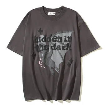 Y2k Hidden In The Dark Bats Puff Print Tshirts for Men and Women Summer Crewneck Cotton Baggy Trumpomis rankovėmis marškinėliai Ropa Hombre
