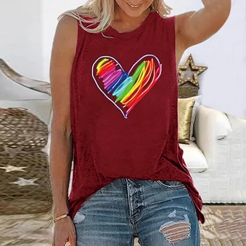 Summer Colorful Heart 3D Print Tank Tops Women Streetwear Oversized Fashion O-Neck Liemenė nuo pečių Berankovė moteris Camisole