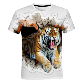 Fashion Fierce Tiger Animal 3D Printed Vyriški marškinėliai Vasariniai apvalus kaklas Didelio dydžio trumpomis rankovėmis oversized marškinėliai Trikotažiniai marškinėliai