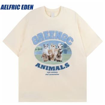 Aelfric Eden Gyvūnų šeimos šuo Katė Triušis Grafiniai marškinėliai 2023 Vyrai Gatvės drabužiai Marškinėliai Medvilnė Harajuku Marškinėliai Vasaros hiphopo trišakiai