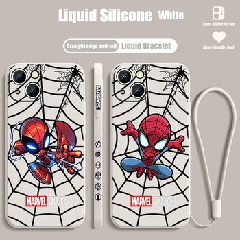 Marvel Superherojus Spiderman, skirtas iPhone 15 14 13 12 11 Pro Max 8 7 Plus XR XS X skystas kairės virvės telefono dėklas