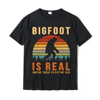 Bigfoot yra tikras ir jis bandė valgyti mano asilas juokingas Sasquatch marškinėliai marškinėliai marškinėliai viršutiniai marškiniai vyraujantis medvilnės paprasto stiliaus šaunūs vyrai