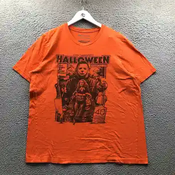 Helovino marškinėliai Vyriški XL trumpomis rankovėmis Įgulos kaklas Grafinis oranžinis