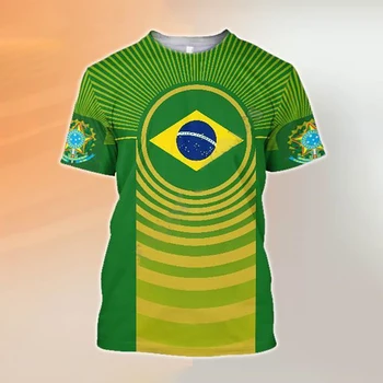 Brazilijos vėliava 3d spausdinimas Vasara Vyriškos trumpos rankovės O Kaklas Fashion Trend marškinėliai Laisvi patogūs sportiniai greitai džiūstantys drabužiai