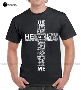 New Fashion Brand Clothing Summer Hip Hop Fitness Bible Quote Lord Is My Shepard Mens Jesus Cross marškinėliai Churcht Shirt Design