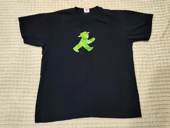 Amplemann Berlin Shirt Adult Medium Black Green Walking Man Pedestrian Logo Vyriškos ilgos rankovės