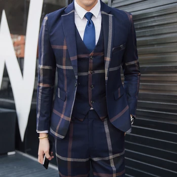 Coat Vest Kelnės 2023 Vyrų mados butiko juostelės Vestuvinis kostiumas Trijų dalių komplektas Vyriškas verslas Laisvalaikio švarkai Kelnės