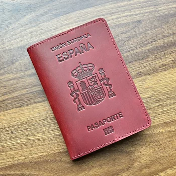 Natūrali oda Ispanija Personalizuotas paso viršelis Crazy Horse Funda Pasaporte Business Unisex Patvarus ispanų